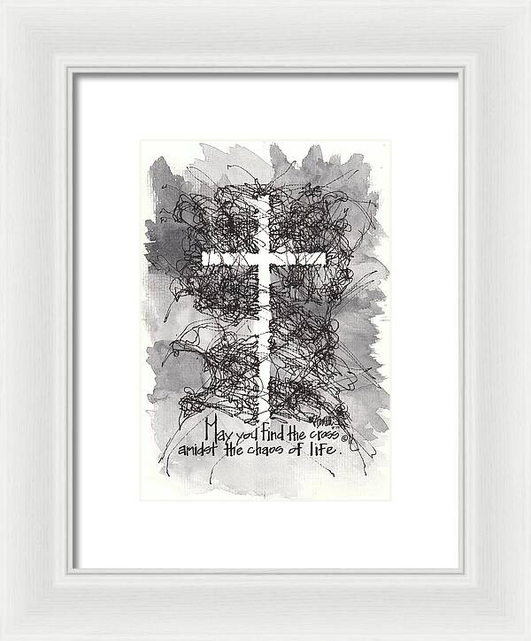 Chaos Order Cross 13 - Black and White - Framed Print