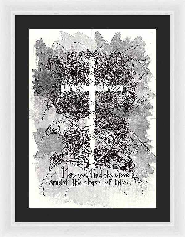 Chaos Order Cross 13 - Black and White - Framed Print