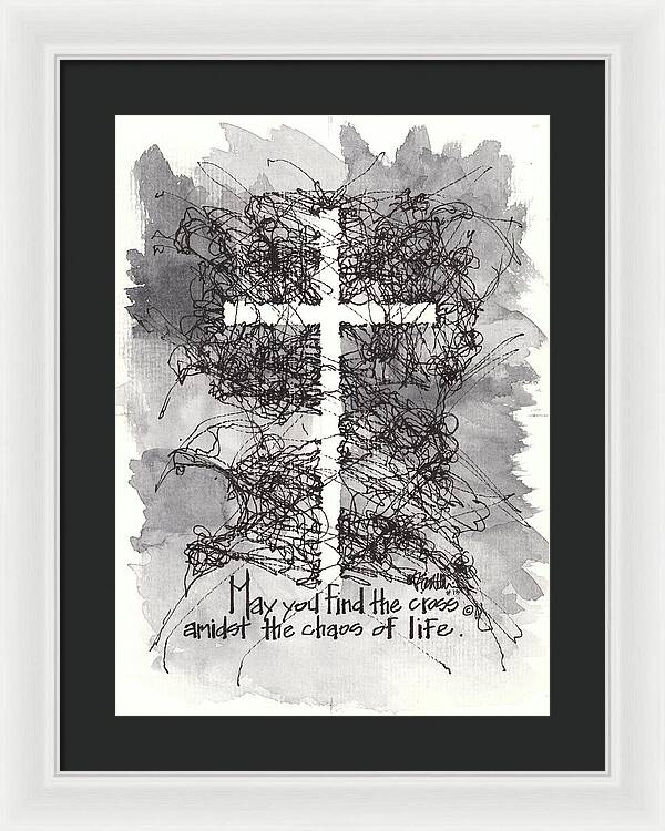 Chaos Order Cross 13 - Black and White - Framed Print