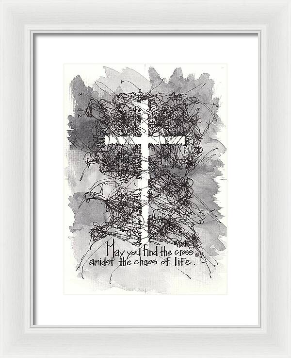 Chaos Order Cross 13 - Black and White - Framed Print