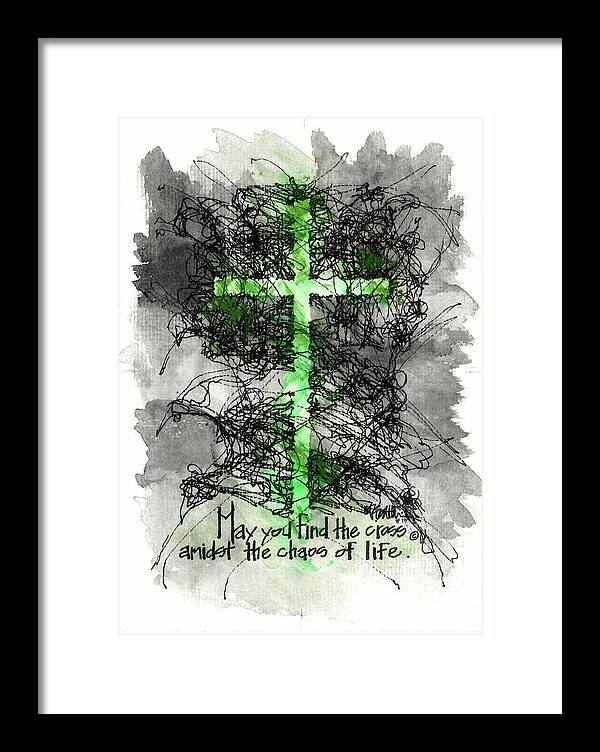 Chaos Order Cross 13 - Joyful Green - Framed Print