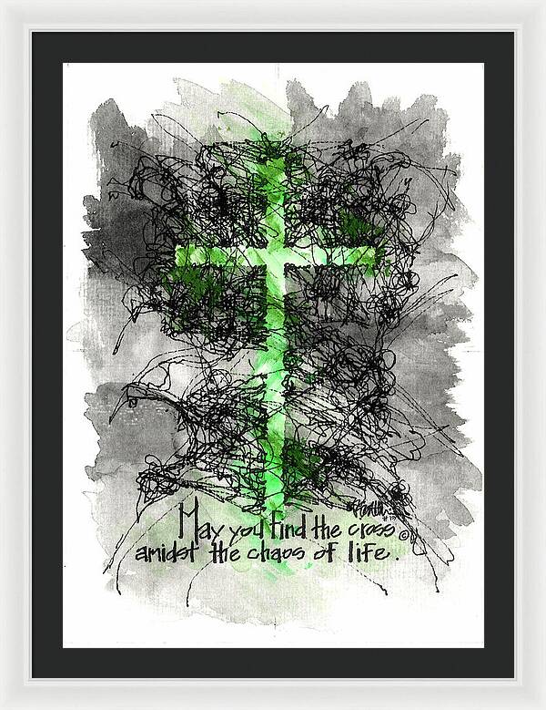 Chaos Order Cross 13 - Joyful Green - Framed Print