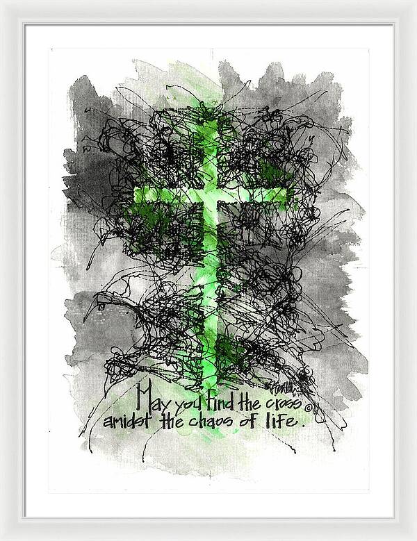 Chaos Order Cross 13 - Joyful Green - Framed Print