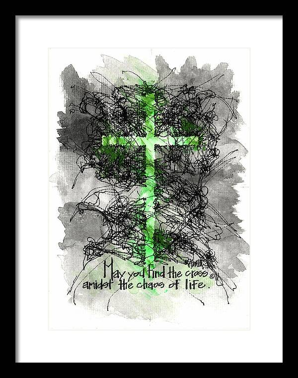 Chaos Order Cross 13 - Joyful Green - Framed Print