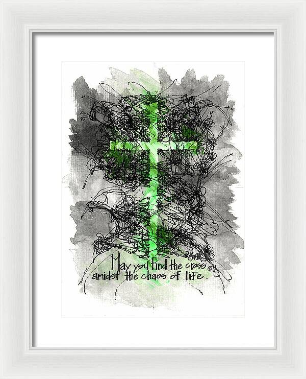 Chaos Order Cross 13 - Joyful Green - Framed Print