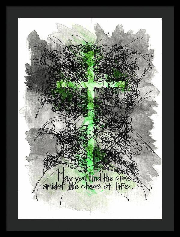 Chaos Order Cross 13 - Joyful Green - Framed Print