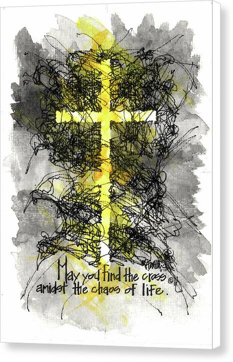Chaos Order Cross 13 - Luminous Yellow - Canvas Print