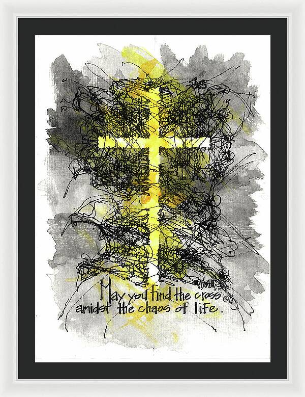 Chaos Order Cross 13 - Luminous Yellow - Framed Print
