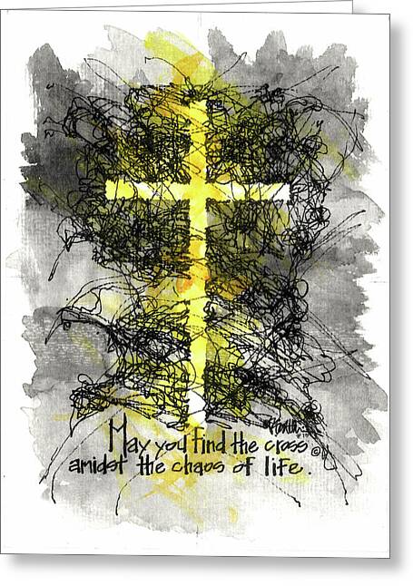 Chaos Order Cross 13 - Luminous Yellow - Greeting Card