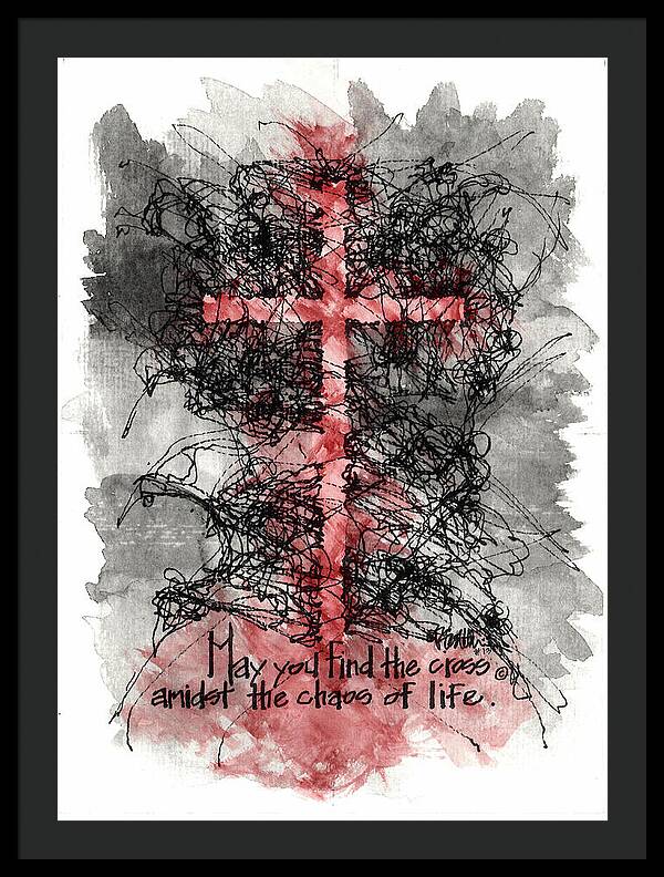 Chaos Order Cross 13 - Sorrowful Red - Framed Print