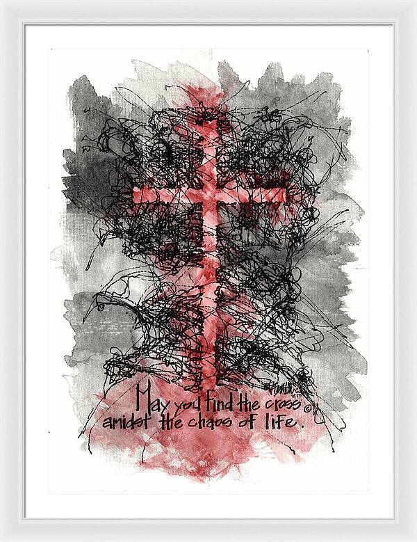 Chaos Order Cross 13 - Sorrowful Red - Framed Print