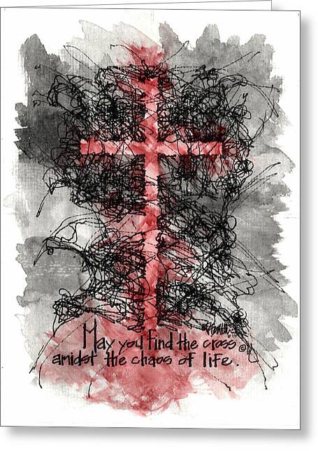 Chaos Order Cross 13 - Sorrowful Red - Greeting Card