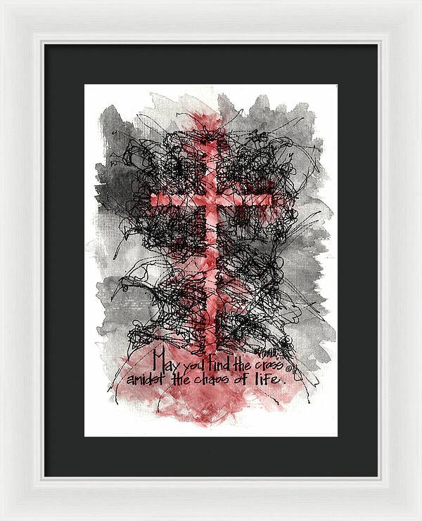 Chaos Order Cross 13 - Sorrowful Red - Framed Print