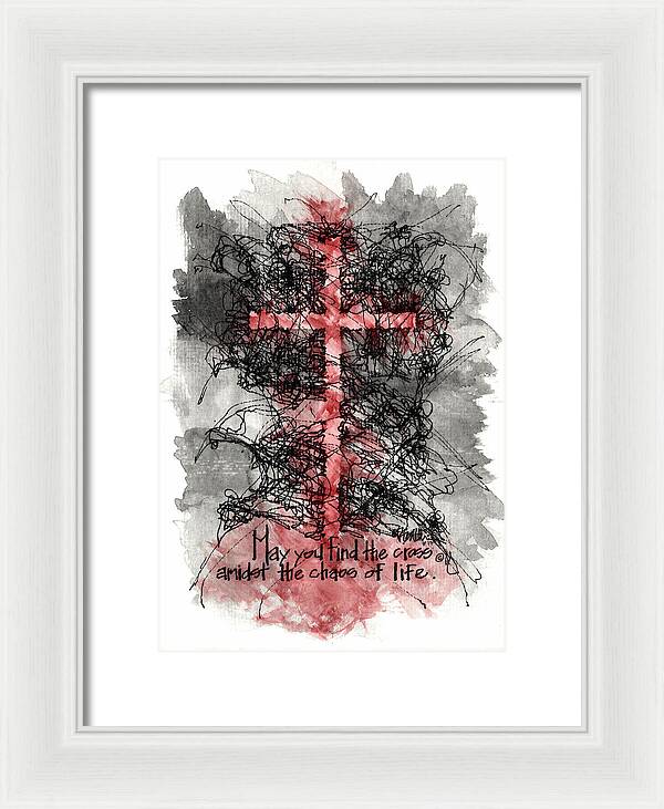 Chaos Order Cross 13 - Sorrowful Red - Framed Print
