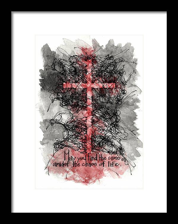 Chaos Order Cross 13 - Sorrowful Red - Framed Print