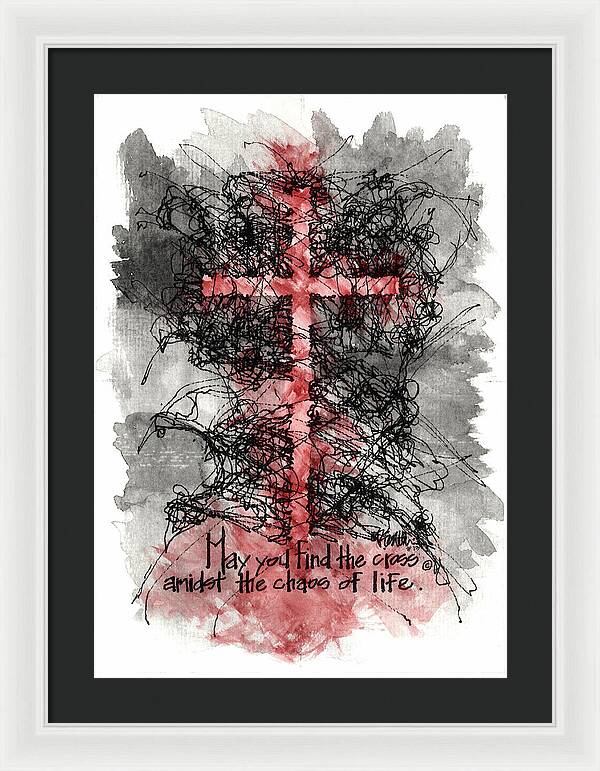 Chaos Order Cross 13 - Sorrowful Red - Framed Print
