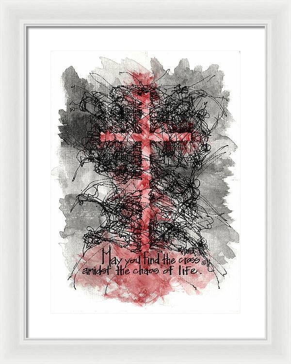 Chaos Order Cross 13 - Sorrowful Red - Framed Print