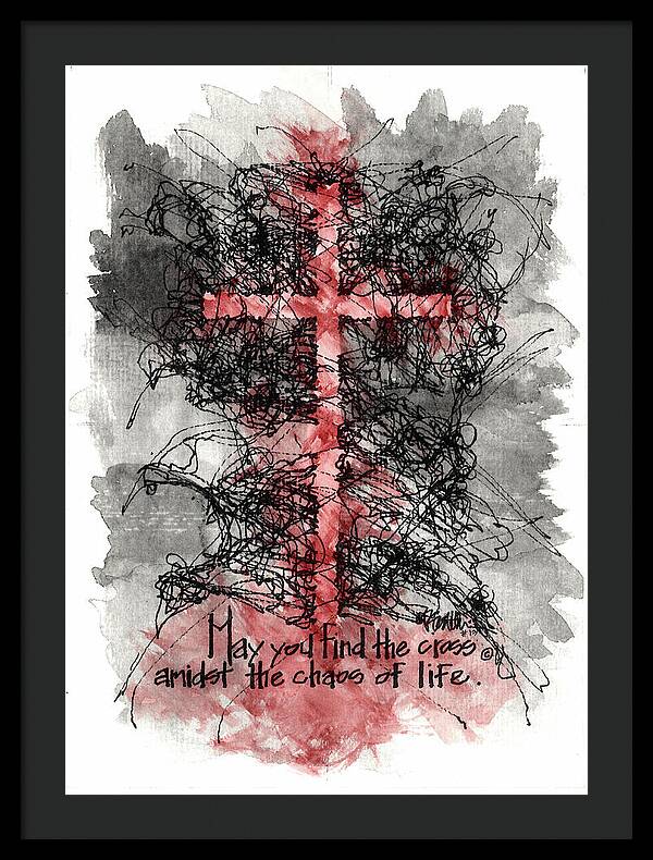 Chaos Order Cross 13 - Sorrowful Red - Framed Print