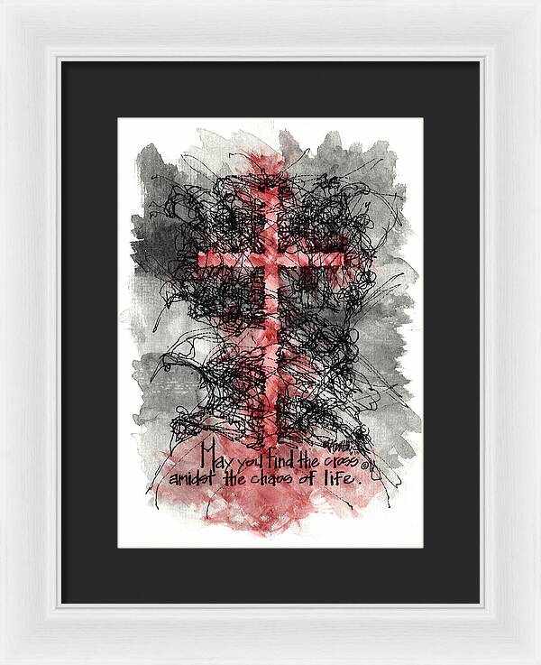 Chaos Order Cross 13 - Sorrowful Red - Framed Print