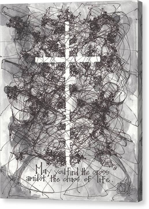 Chaos Order Cross 14 - Black and White - Canvas Print