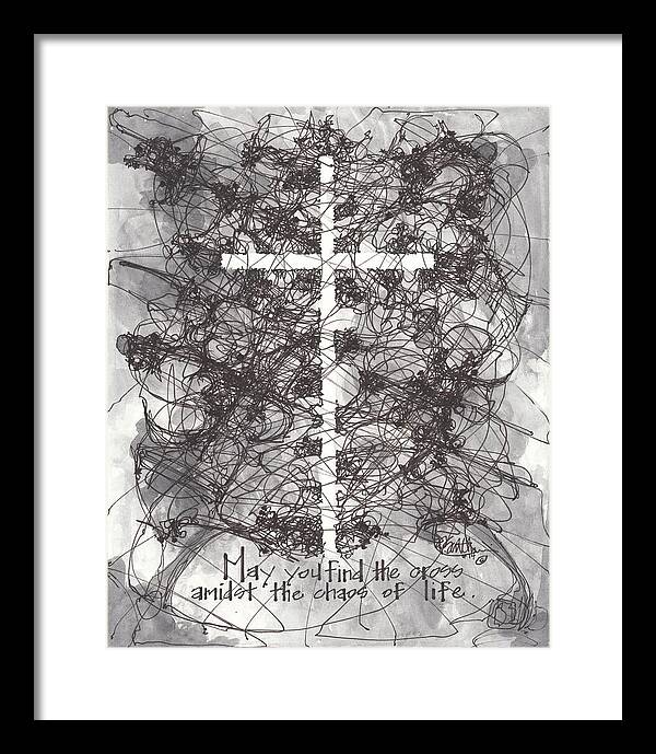 Chaos Order Cross 14 - Black and White - Framed Print