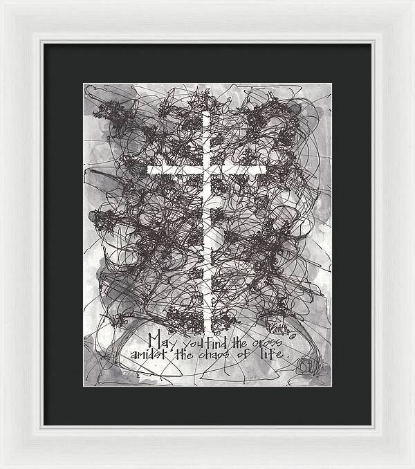 Chaos Order Cross 14 - Black and White - Framed Print