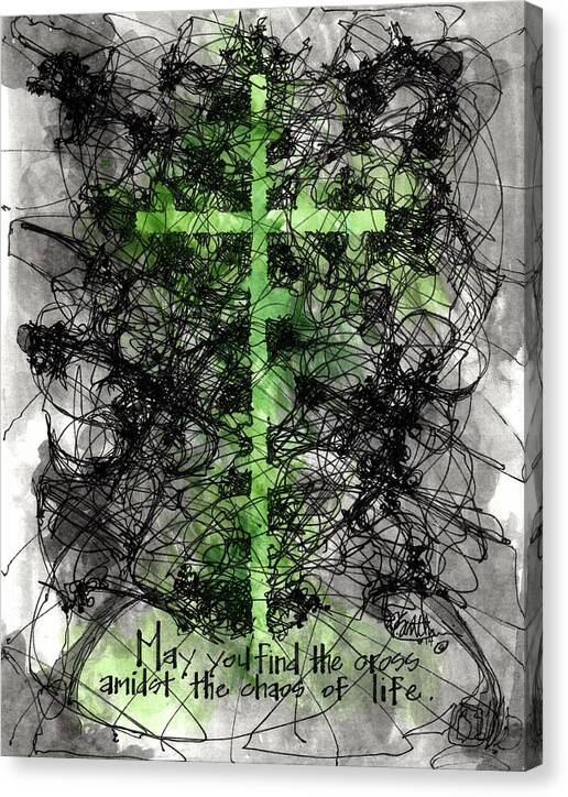 Chaos Order Cross 14 - Joyful Green - Canvas Print