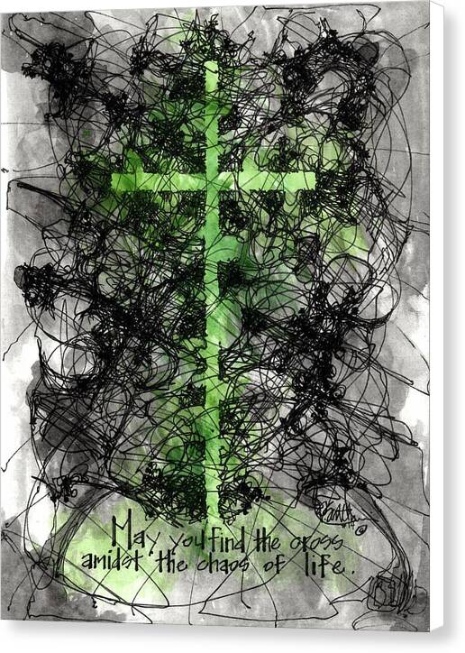 Chaos Order Cross 14 - Joyful Green - Canvas Print