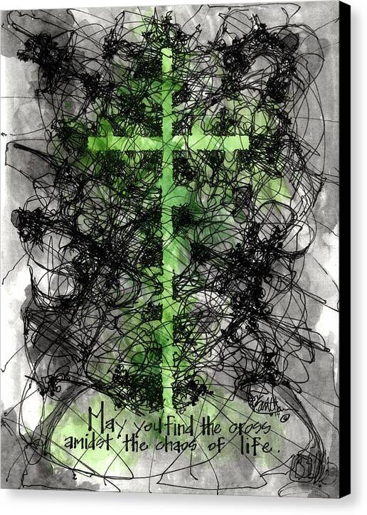 Chaos Order Cross 14 - Joyful Green - Canvas Print
