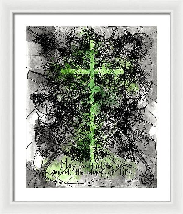 Chaos Order Cross 14 - Joyful Green - Framed Print