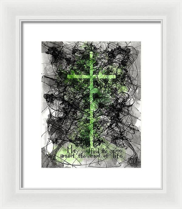 Chaos Order Cross 14 - Joyful Green - Framed Print