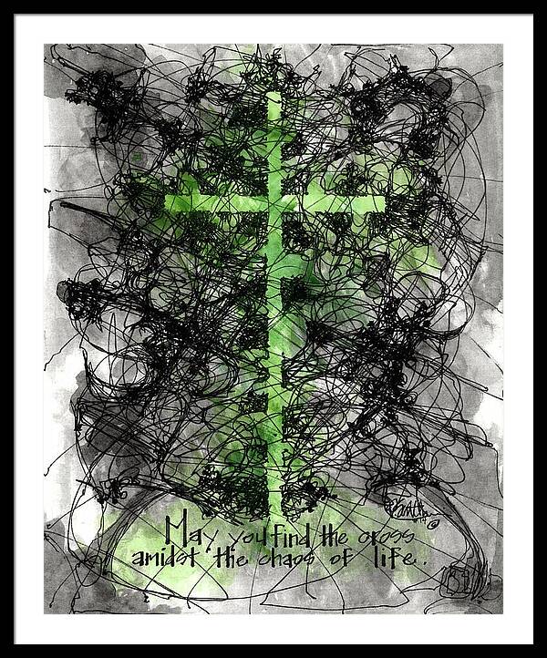 Chaos Order Cross 14 - Joyful Green - Framed Print