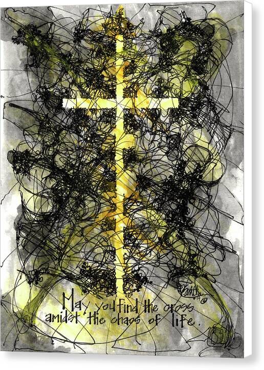 Chaos Order Cross 14 - Luminous Yellow - Canvas Print