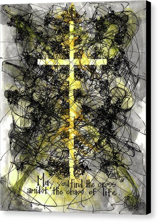 Chaos Order Cross 14 - Luminous Yellow - Canvas Print