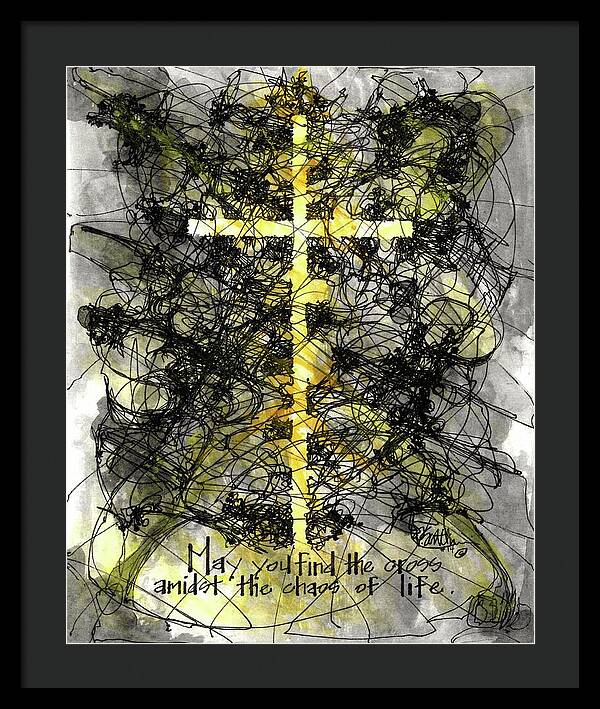 Chaos Order Cross 14 - Luminous Yellow - Framed Print