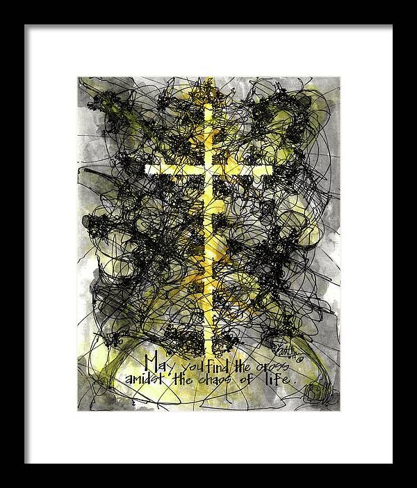 Chaos Order Cross 14 - Luminous Yellow - Framed Print