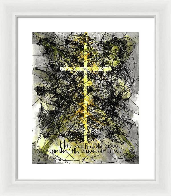 Chaos Order Cross 14 - Luminous Yellow - Framed Print