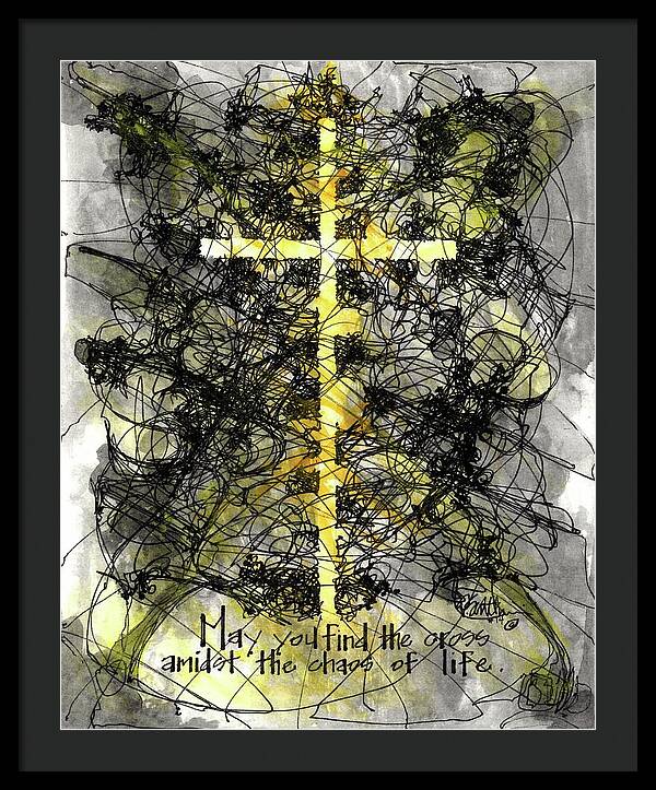 Chaos Order Cross 14 - Luminous Yellow - Framed Print