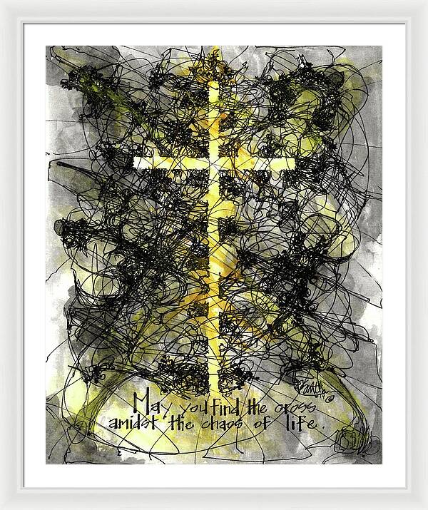 Chaos Order Cross 14 - Luminous Yellow - Framed Print