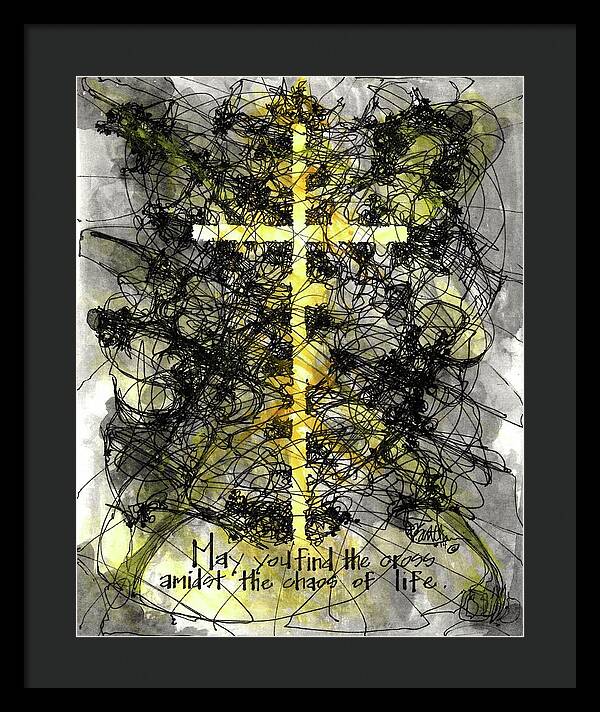 Chaos Order Cross 14 - Luminous Yellow - Framed Print