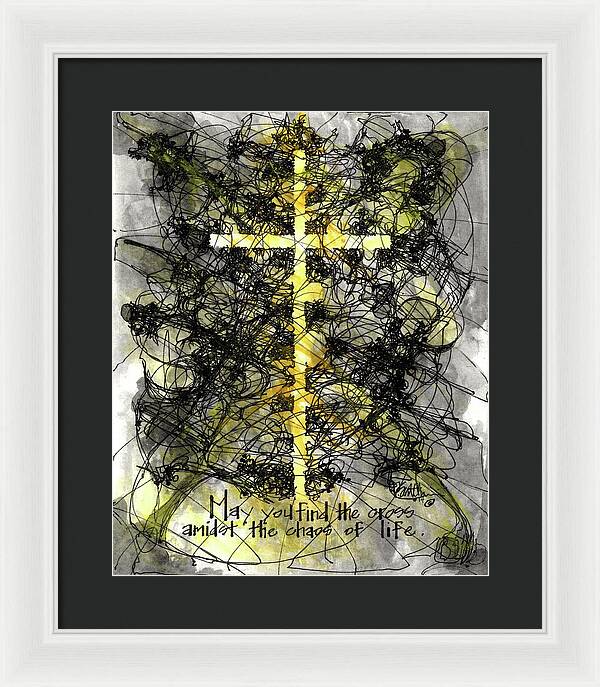 Chaos Order Cross 14 - Luminous Yellow - Framed Print