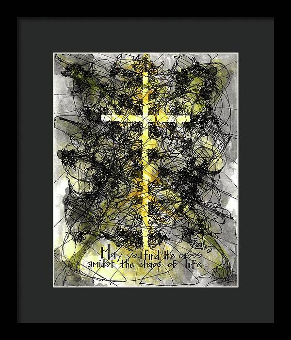 Chaos Order Cross 14 - Luminous Yellow - Framed Print