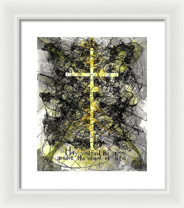 Chaos Order Cross 14 - Luminous Yellow - Framed Print