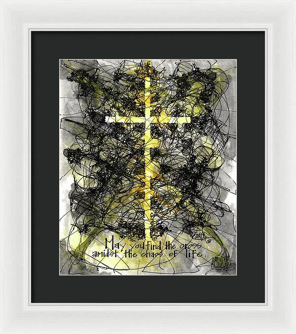 Chaos Order Cross 14 - Luminous Yellow - Framed Print