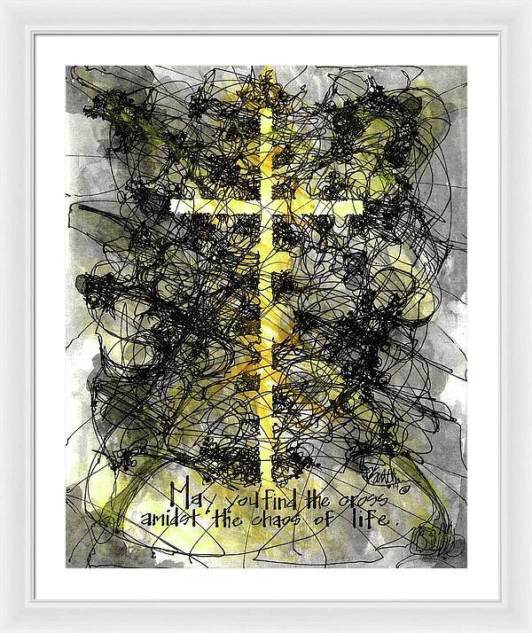 Chaos Order Cross 14 - Luminous Yellow - Framed Print