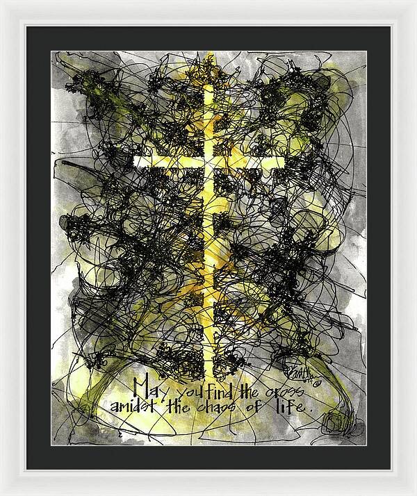 Chaos Order Cross 14 - Luminous Yellow - Framed Print
