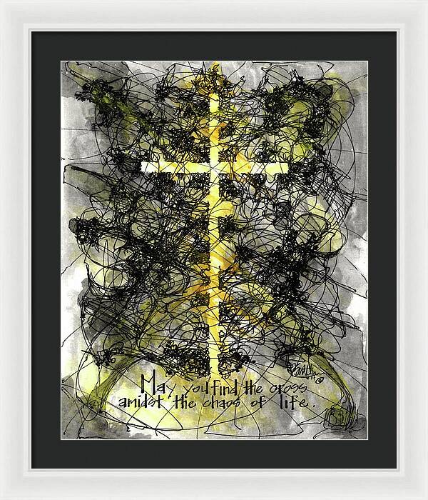 Chaos Order Cross 14 - Luminous Yellow - Framed Print