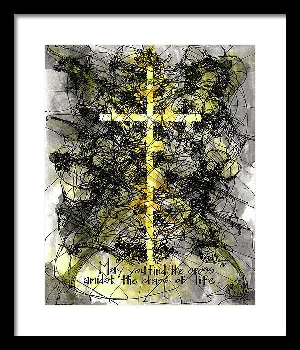 Chaos Order Cross 14 - Luminous Yellow - Framed Print