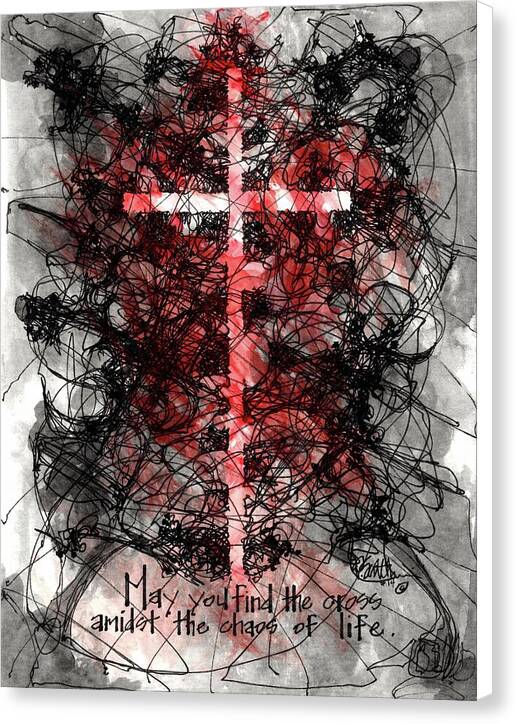 Chaos Order Cross 14 - Sorrowful Red - Canvas Print