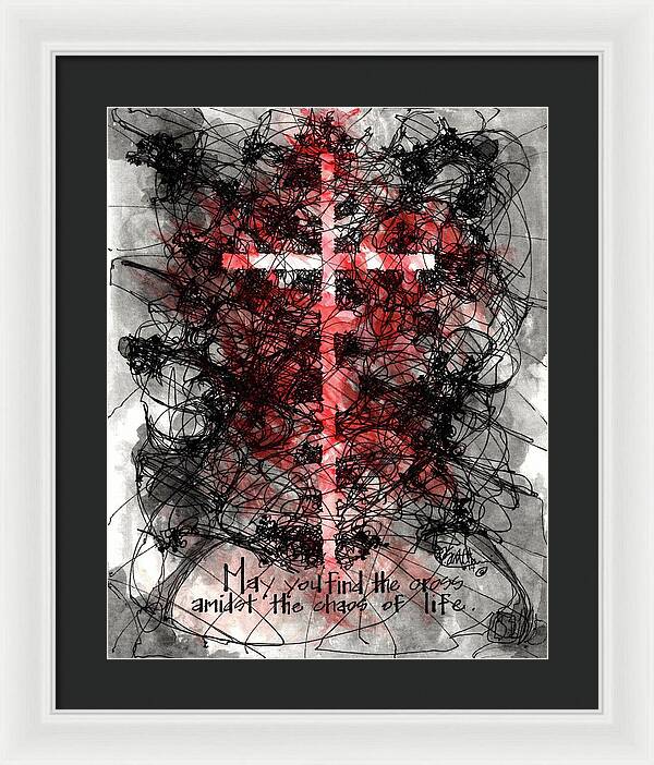 Chaos Order Cross 14 - Sorrowful Red - Framed Print